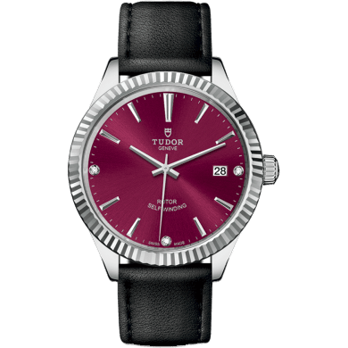Tudor Style 38 Stainless Steel / Fluted / Burgundy-Diamond / Strap 12510-0030