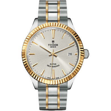 Tudor Style 38 Stainless Steel / Yellow Gold / Fluted / Silver / Bracelet 12513-0003