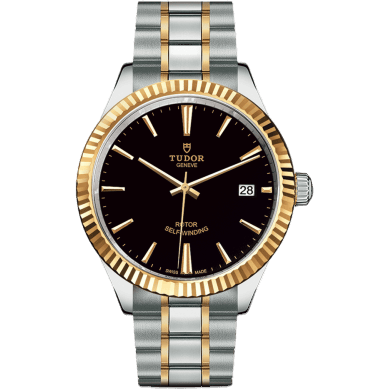 Tudor Style 38 Stainless Steel / Yellow Gold / Fluted / Black / Bracelet 12513-0005