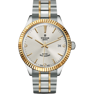 Tudor Style 38 Stainless Steel / Yellow Gold / Fluted / Silver-Diamond / Bracelet 12513-0009