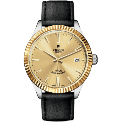 Tudor Style 38 Stainless Steel / Yellow Gold / Fluted / Champagne / Strap 12513-0017