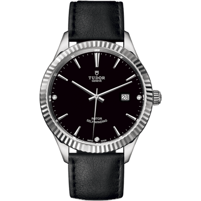 Style 41 Stainless Steel / Fluted / Black-Diamond / Strap