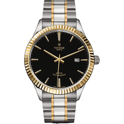 Tudor Style 41 Stainless Steel / Yellow Gold / Fluted / Black / Bracelet 12713-0005