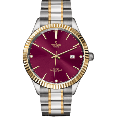Tudor Style 41 Stainless Steel / Yellow Gold / Fluted / Burgundy-Diamond / Bracelet 12713-0015