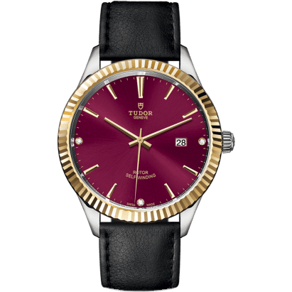 Style 41 Stainless Steel / Yellow Gold / Fluted / Burgundy-Diamond / Strap