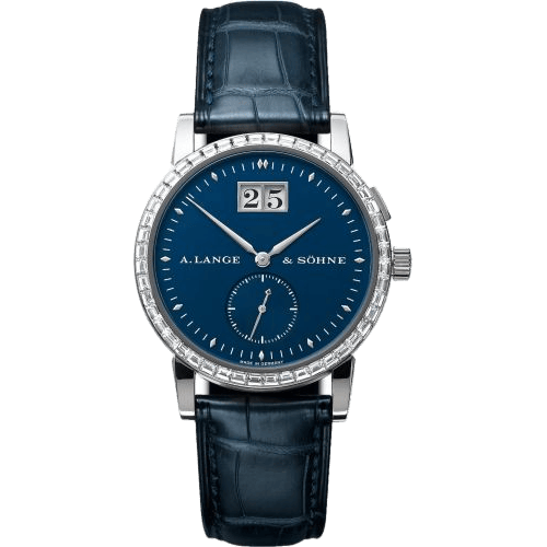 Saxonia Big Date White Gold - Baguette / Blue