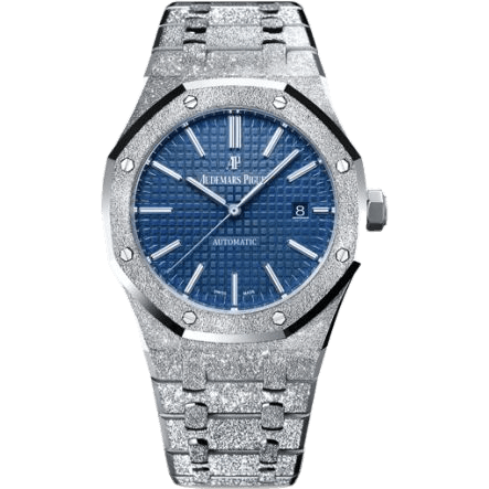 Royal Oak 15410 Frosted White Gold / Blue