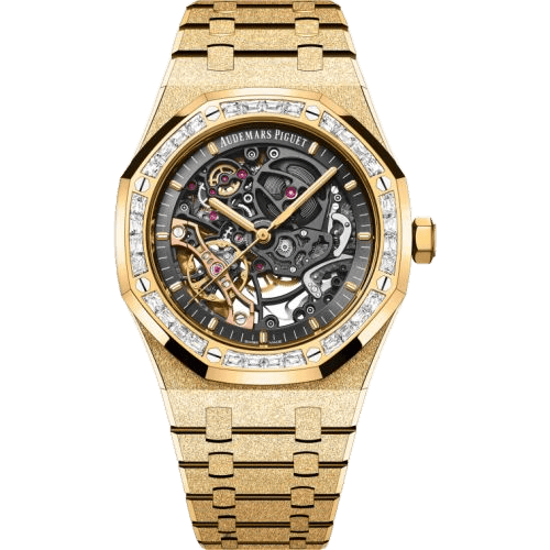 Royal Oak 41 Double Balance Wheel Openworked Frosted Yellow Gold - Baguette
