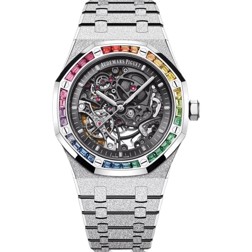 Royal Oak 41 Double Balance Wheel Openworked Frosted White Gold - Rainbow