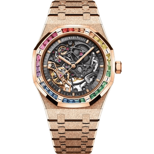 Royal Oak 41 Double Balance Wheel Openworked Frosted Pink Gold - Rainbow