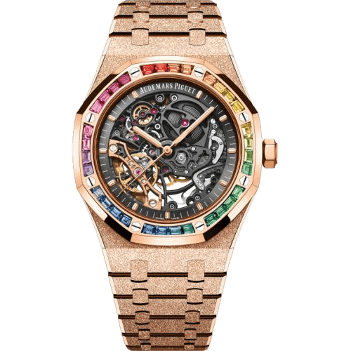 Royal Oak 41 Double Balance Wheel Openworked Frosted Pink Gold / Rainbow