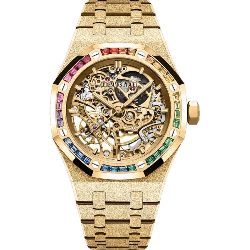 Royal Oak 37 Double Balance Wheel Openworked Frosted Yellow Gold / Rainbow