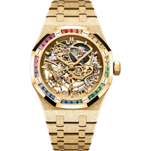 Royal Oak 37 Double Balance Wheel Openworked Frosted Yellow Gold / Rainbow