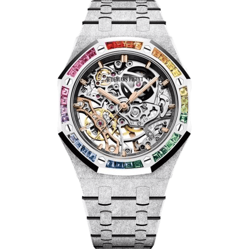 Royal Oak 37 Double Balance Wheel Openworked Frosted White Gold / Rainbow