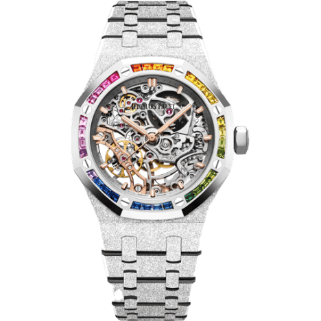 Royal Oak 37 Double Balance Wheel Openworked Frosted White Gold / Rainbow