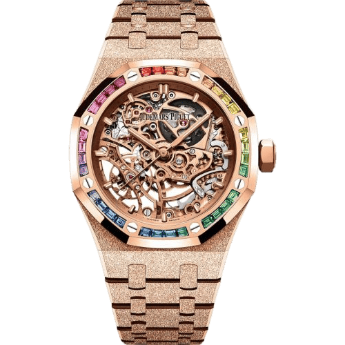 Royal Oak 37 Double Balance Wheel Openworked Frosted Pink Gold / Rainbow