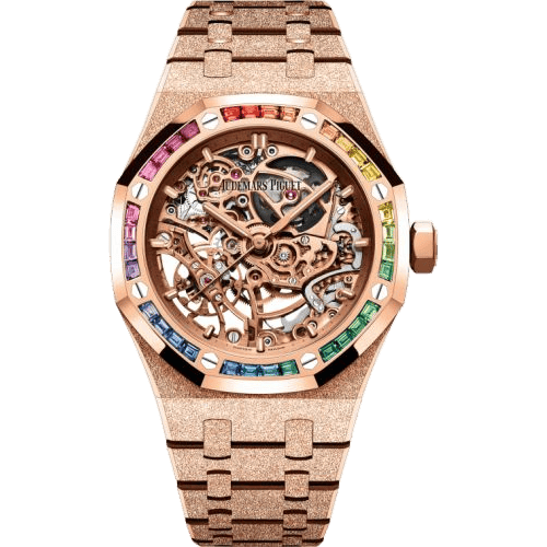 Royal Oak 37 Double Balance Wheel Openworked Frosted Pink Gold / Rainbow