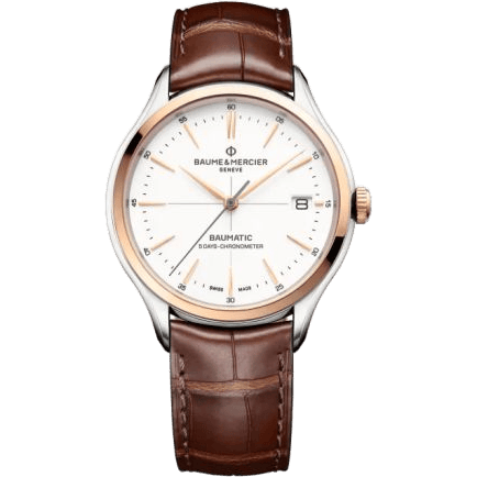 Clifton Baumatic Stainless Steel / Red Gold / White / Strap / COSC