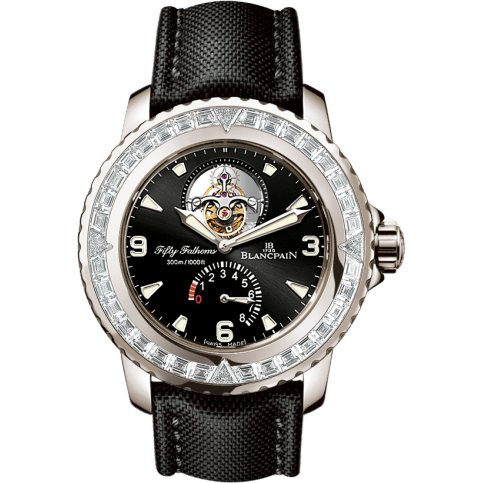 Fifty Fathoms Tourbillon 8 Jours White Gold / Diamonds / Black Canvas