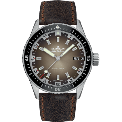 Fifty Fathoms Bathygraphe Jour Date 70’ Stainless Steel / Brown / Darkbrown Calf