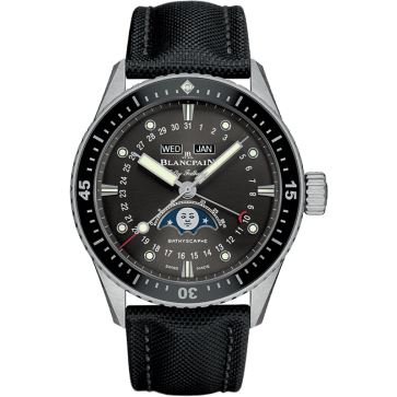 Fifty Fathoms Bathygraphe Quantième Complet Black / Grey / Black Canvas