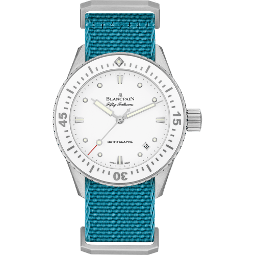 Fifty Fathoms Bathyscaphe Stainless Steel / White / Baby Blue Nato