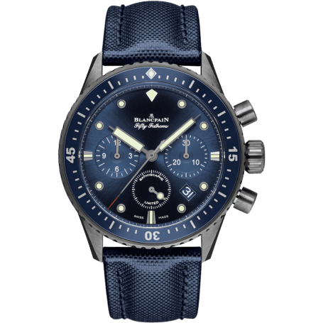 Fifty Fathoms Bathyscaphe Flyback Chronograph Grey Ceramic / Blue / Blue Canvas