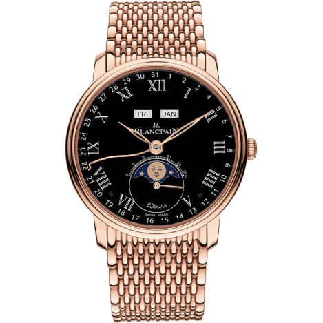 Villeret Quantieme Complet 8 Jours Red Gold / Black Enamel / Bracelet