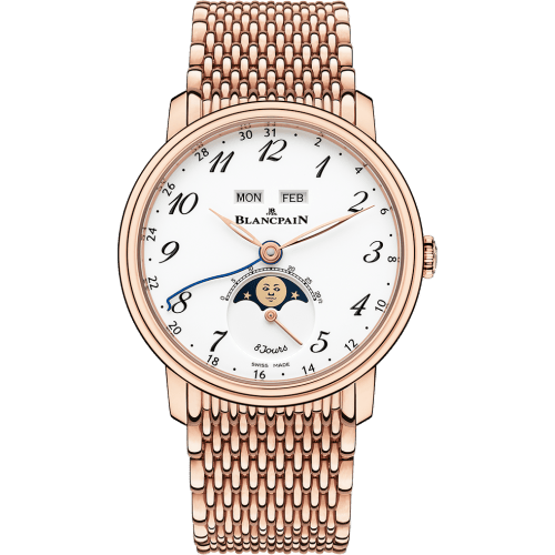 Villeret Quantieme Complet 8 Jours Red Gold / Enamel Arabic / Bracelet