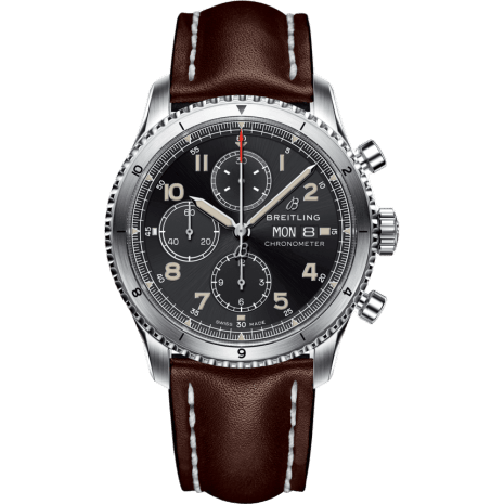 Aviator 8 Chronograph 43 Stainless Steel / Black / Calf / Folding