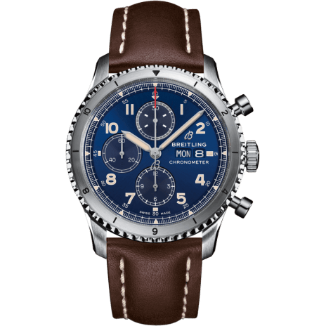 Aviator 8 Chronograph 43 Stainless Steel / Blue / Calf / Folding