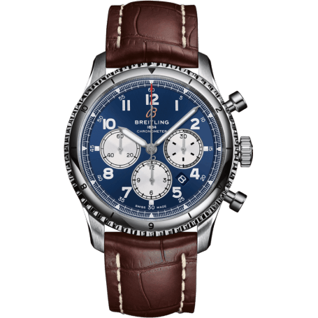 Aviator 8 B01 Chronograph 43 Stainless Steel / Blue / Croco / Folding