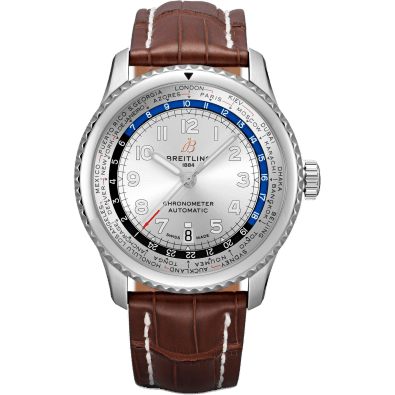 Navitimer 8 B35 Automatic Unitime 43 Stainless Steel / Silver / Brown Croco / Pin