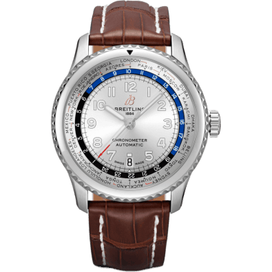 Navitimer 8 B35 Automatic Unitime 43 Stainless Steel / Silver / Brown Croco / Folding