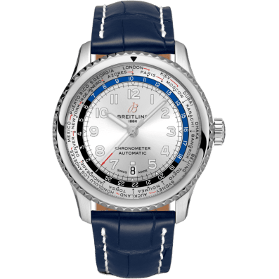 Navitimer 8 B35 Automatic Unitime 43 Stainless Steel / Silver / Blue Croco / Folding