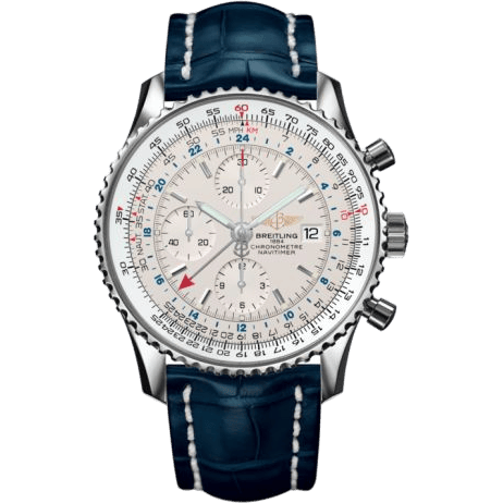 Navitimer World Stainless Steel / Silver / Croco / Pin