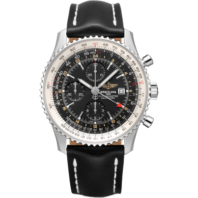Navitimer World Stainless Steel / Black / Calf / Pin