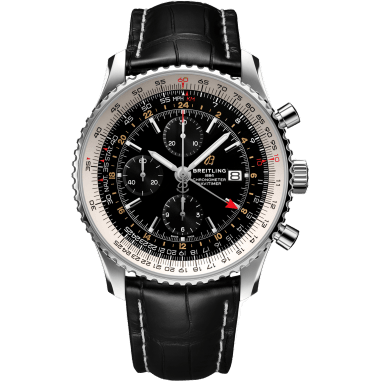 Navitimer 1 Chronograph GMT Stainless Steel / Black / Croco / Pin