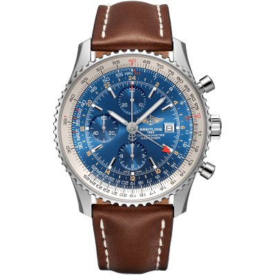 Navitimer World Stainless Steel / Blue / Calf / Pin