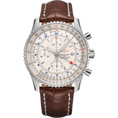 Navitimer World Stainless Steel / Silver / Croco / Pin