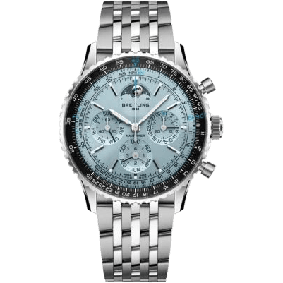 Navitimer B19 Chronograph 43 Perpetual Calendar Stainless Steel - Platinum / Ice Blue / Bracelet