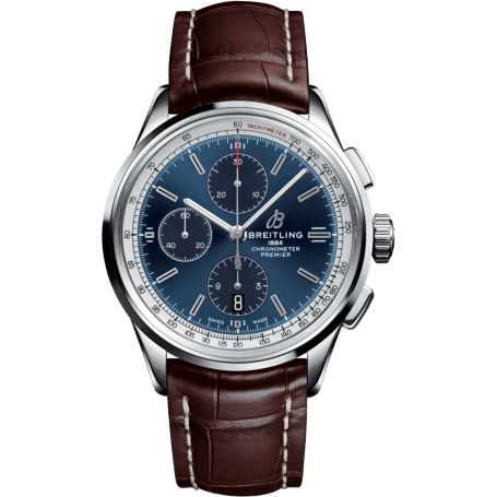 Premier Chronograph 42 Stainless Steel / Blue / Croco Brown / Folding