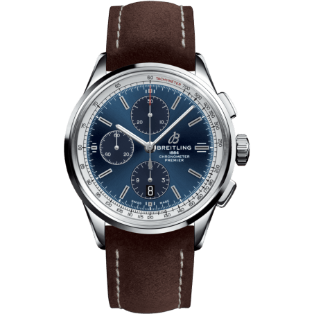 Premier Chronograph 42 Stainless Steel / Blue / Nubuck Brown / Tang