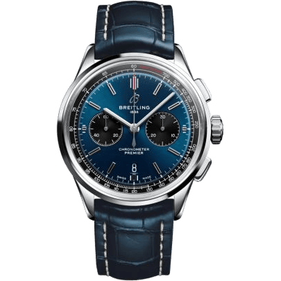 Premier B01 Chronograph 42 Stainless Steel / Blue / Croco / Folding