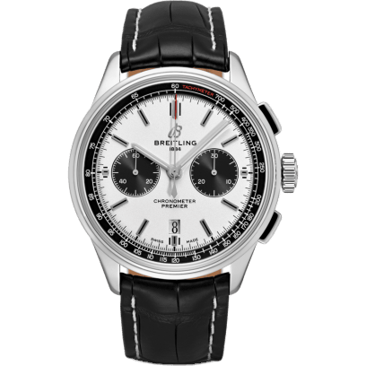 Premier B01 Chronograph 42 Stainless Steel / Silver / Croco / Folding