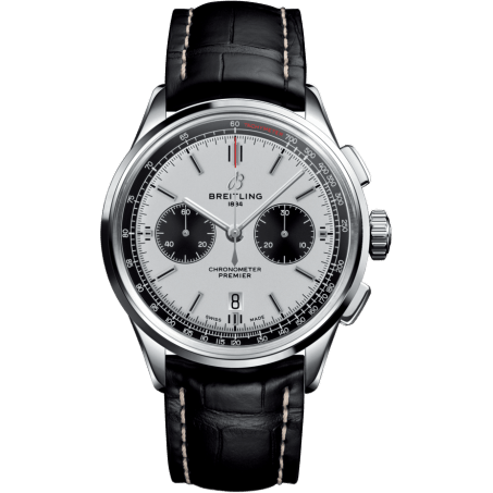 Premier B01 Chronograph 42 Stainless Steel / Silver / Croco / Pin
