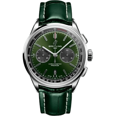Premier B01 Chronograph 42 Stainless Steel / Green / Alligator - Folding