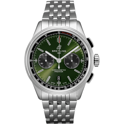 Premier B01 Chronograph 42 Bentley Stainless Steel / Green / Calf / Bracelet