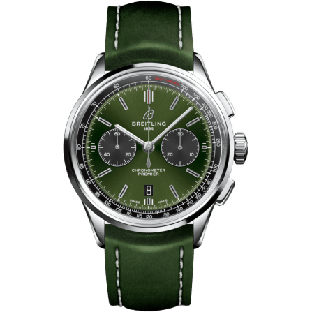 Premier B01 Chronograph 42 Bentley Stainless Steel / Green / Calf / Folding