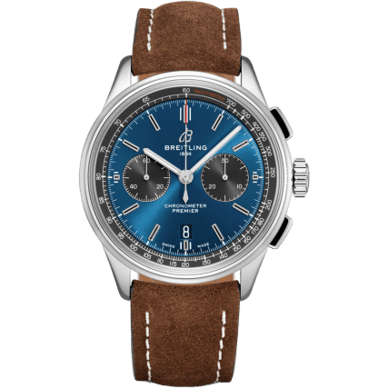 Premier B01 Chronograph 42 Stainless Steel / Blue / Brown Nubuck / Folding